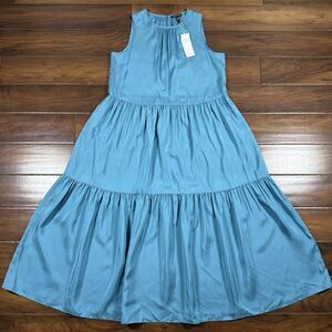 Eileen Fisher Women's Size Small River Blue Washed Silk Tiered‎ Long Dress